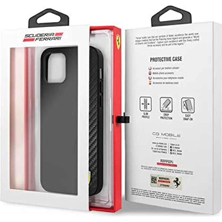 Ferrari On Track Carbon Stripe Hülle für iPhone 12 mini - Schwarz, langlebig mit carbon-texturiertem Design und Ferrari-Logo – Bild 8