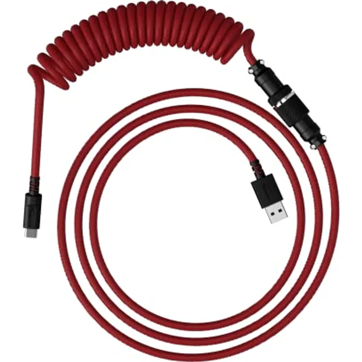 HyperX Spiralkabel – langlebiges Spiralkabel, stilvolles Design, 5-poliger Fliegerstecker, USB-C auf USB-A – rot/schwarz