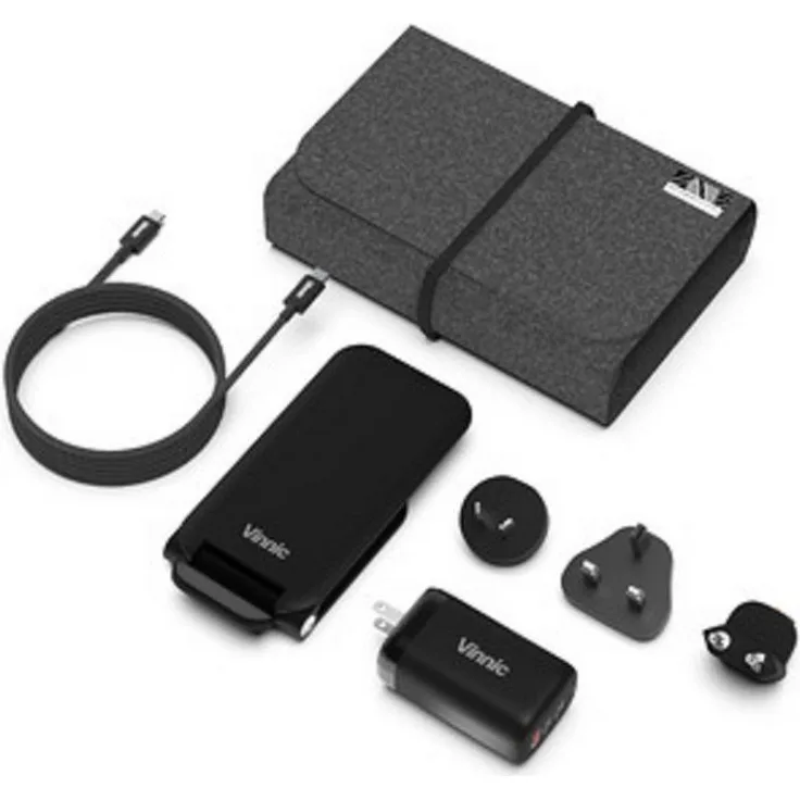 VINNIC 4-in-1 Reiseset, Wireless Charger in Schwarz mit 3-in-1 Ladefunktion für Apple Geräte und 65 W Reiseladegerät
