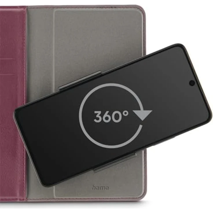 HAMA Handytasche Bookcover, Universal für Smartphones bis 7,5 x 15,3 cm, rot, mit drehbarer Halterung und Kartenfächern – Bild 6