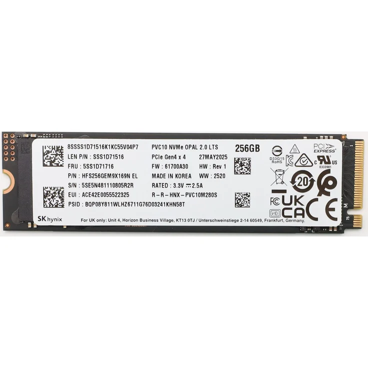 Lenovo SSD 256GB M.2 2280 LTS PCIe 4x4, Hochgeschwindigkeits-Speicherlösung, ideal für Gaming und Daten-intensive Anwendungen
