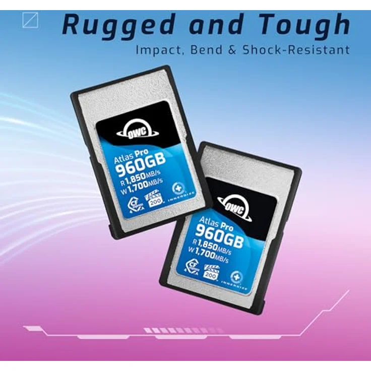 OWC Atlas Pro CFexpress 4.0 Speicherkarte Typ A, 960 GB, bis zu 1850 MB/s Lese- und 1700 MB/s Schreibgeschwindigkeit, professionell, robust – Bild 2