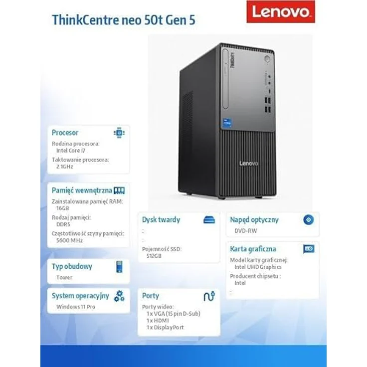 Lenovo ThinkCentre neo 50t Gen 5, Tower-PC mit Intel® Core™ i7-14700, 16 GB DDR5, 512 GB SSD, Windows 11 Pro, schwarz/grau – Bild 7