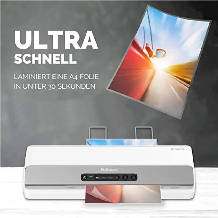 Fellowes Laminiergerät Amaris A3 - für Büro/Schule/Zuhause - nur 1 Minute Aufwärmzeit - für Heißlaminierfolien von 80-175mic - mit Rücklauf-Funktion - inkl. Starterset für 10 Laminationen – Bild 2