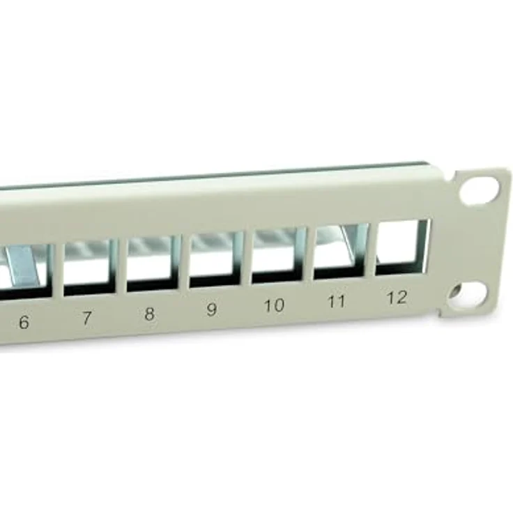 Equip 769330 12-Port Keystone geschirmtes Patchpanel, 10" in Hellgrau, robuster Stahl, inkl. Haltestange – Bild 4