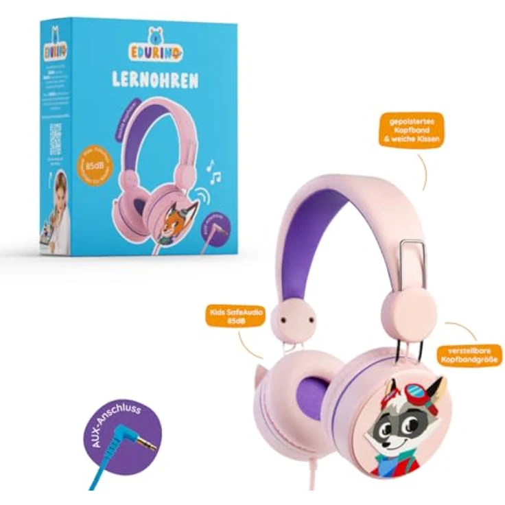 Edurino LernOhren, rosa, Kopfhörer mit verstellbarem Kopfband und Kids SafeAudio bis 85 dB – Bild 4