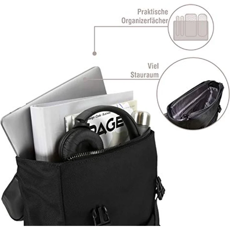 bugatti Rucksack Nero Backpack Black, eleganter Laptop-Rucksack mit gepolstertem Laptopfach und Trolleyhalterung, schwarz – Bild 5