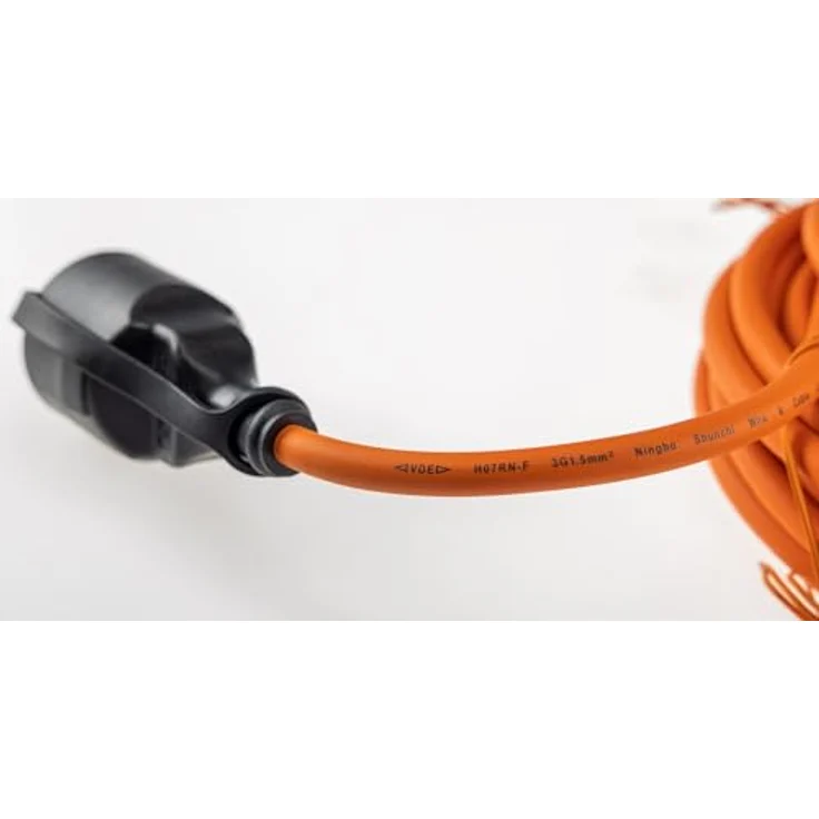 ChiliTec Verlängerungskabel 15m mit Schutzkappe für Aussen Innen - Gummikabel H07RN-F 3G1,5 IP44 Schutzkontakt Stromkabel Elektrokabel für Baustelle Garten Rasenmäher Orange – Bild 5