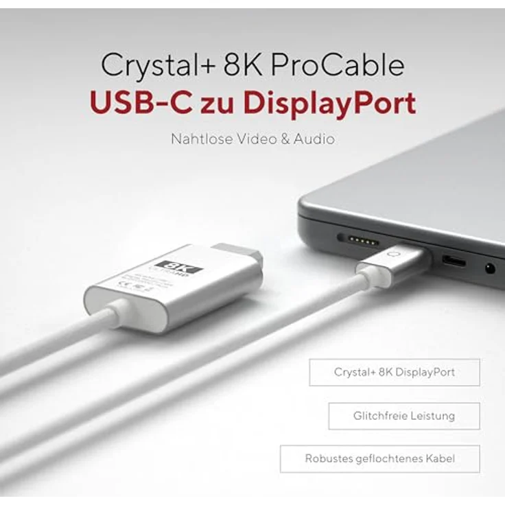 Linq Connects 8K/60Hz USB-C auf DisplayPort Pro Kabel, 2m, robuste Verarbeitung, Plug & Play – Bild 4