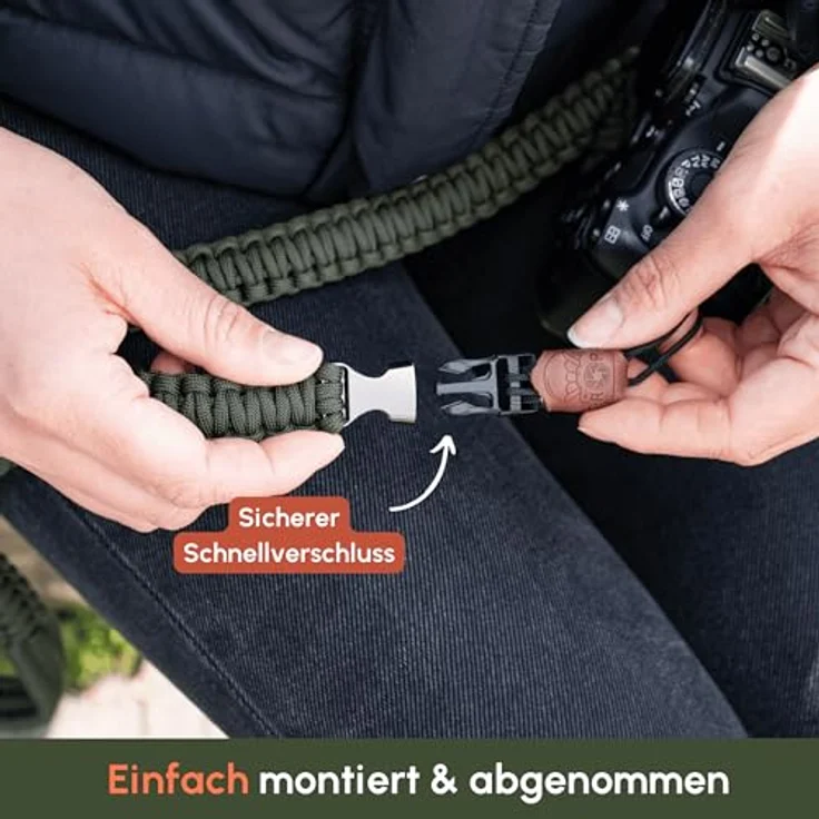 C-Rope Kameragurt THE TRAVELER aus Paracord, Schultergurt mit Schnellverschluss, 140cm, Oliv – Bild 4