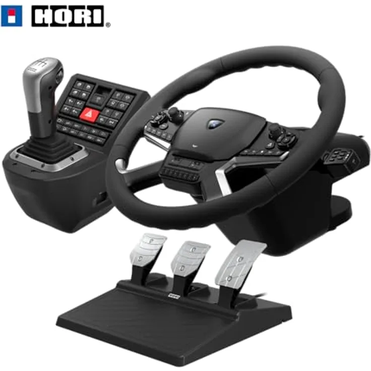 Hori Force Feedback Truck Control System für PC (Windows 11/10), Originalgroßes LKW-Lenkrad mit Dual Motor Force Feedback
