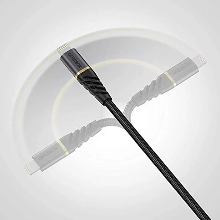 OtterBox verstärktes, umflochtendes Premium USB-C auf Lightning Kabel, Mfi zertifiziert, Schnelllade Kabel für iPhone und iPad, Ultra-Robust und getestet auf Biegsamkeit und Flexibilität, 2M, Schwarz – Bild 3