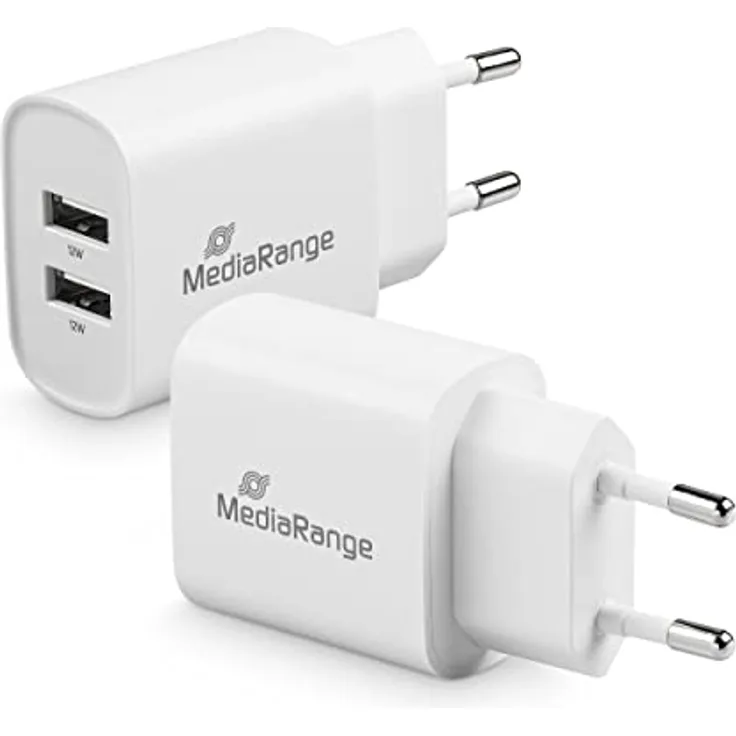MediaRange USB-Ladeadapter - 2-Port Steckdosen-Ladeadapter 12W, 2X USB-A Ausgang zum gleichzeitigen Laden von Mehreren Endgeräten