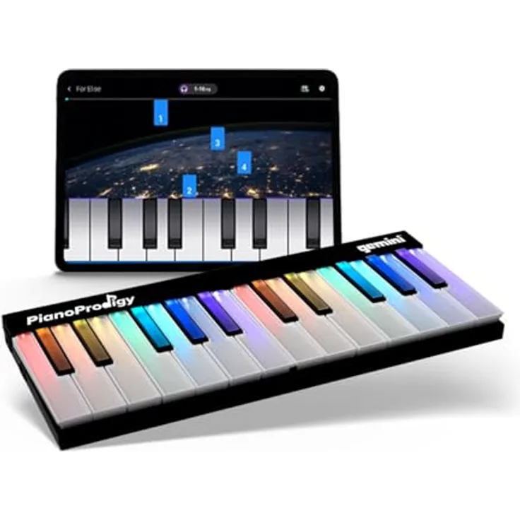Gemini Sound PianoProdigy, Beleuchtete 24er Bluetooth-Tastatur, Tragbares und erweiterbares MIDI-Keyboard für iOS/Android-Geräte (App erforderlich)