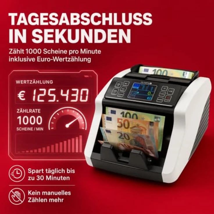 OLYMPIA Banknotenzähler NC 560 Plus, Echtheitsprüfung, externes Kunden-Display, bis zu 1.000 Banknoten pro Minute – Bild 3