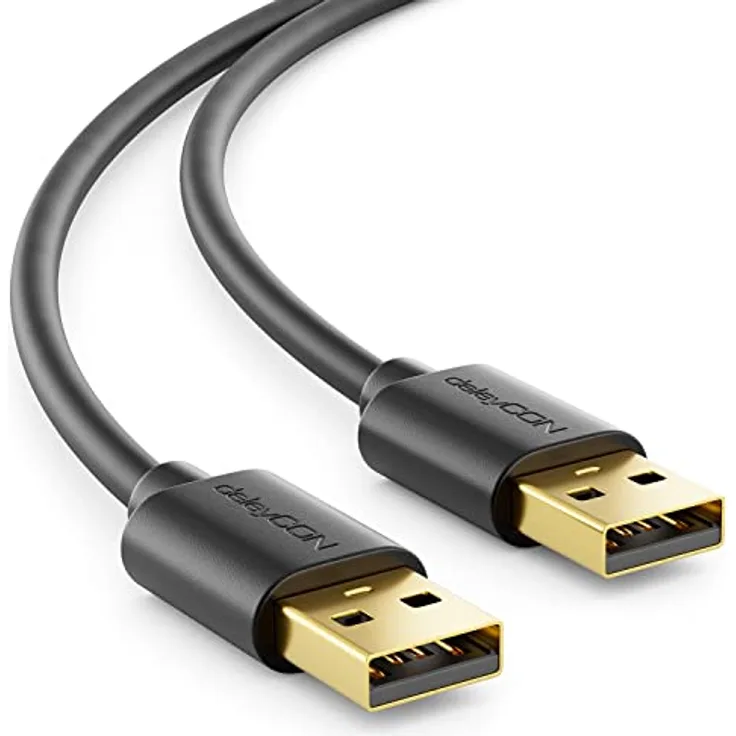 deleyCON 0,5m USB 2.0 High Speed Kabel, USB A-Stecker zu USB A-Stecker, bis zu 480 Mbps, schwarz