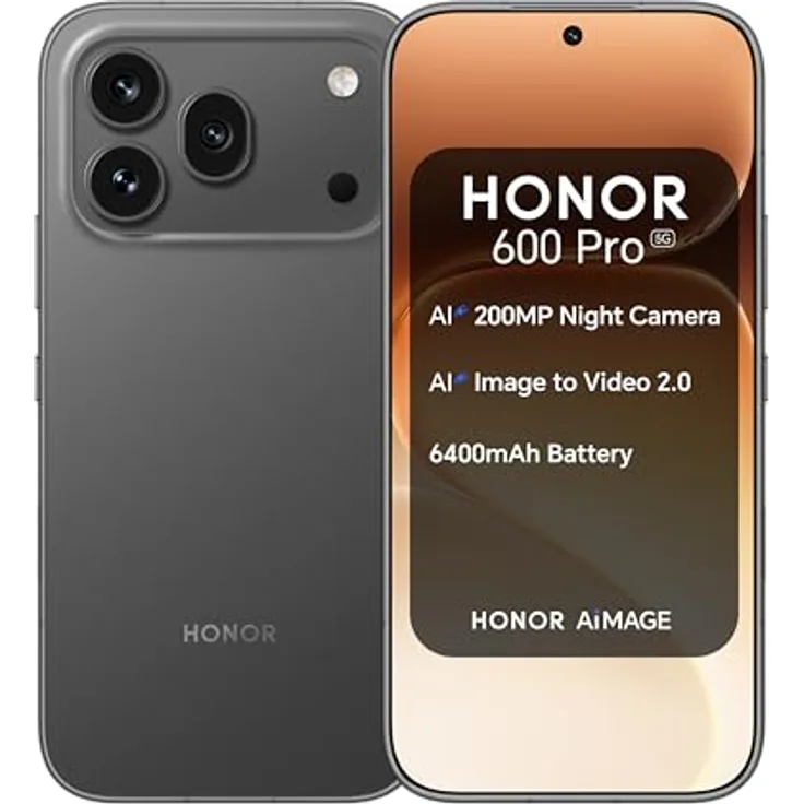 Honor 600 Pro (512 GB, Black, Schwarz, 6.57", Dual SIM, 5G), Smartphone, Schwarz