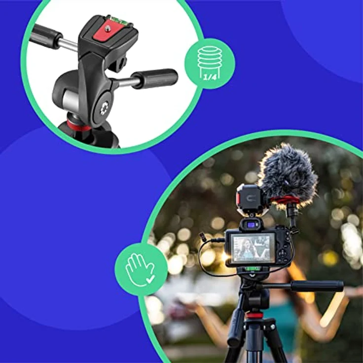 JOBY Compact Advanced, Kamerastativ mit 3-Weg-Kopf, universellem ¼-20" Schnellspanner und Tragetasche, für CSC, DSLR, spiegellose Kamera, Smartphone, Farbe: Schwarz – Bild 3