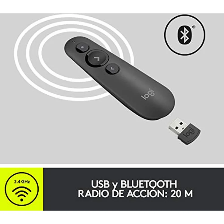 Logitech R500s Presenter mit Laser Klasse 1 für Bluetooth und USB – Universell kompatibel, 20 Meter Reichweite, konfigurierbar, intelligente Batterienutzung mit 12 Monaten Laufzeit – Dunkelgrau – Bild 4