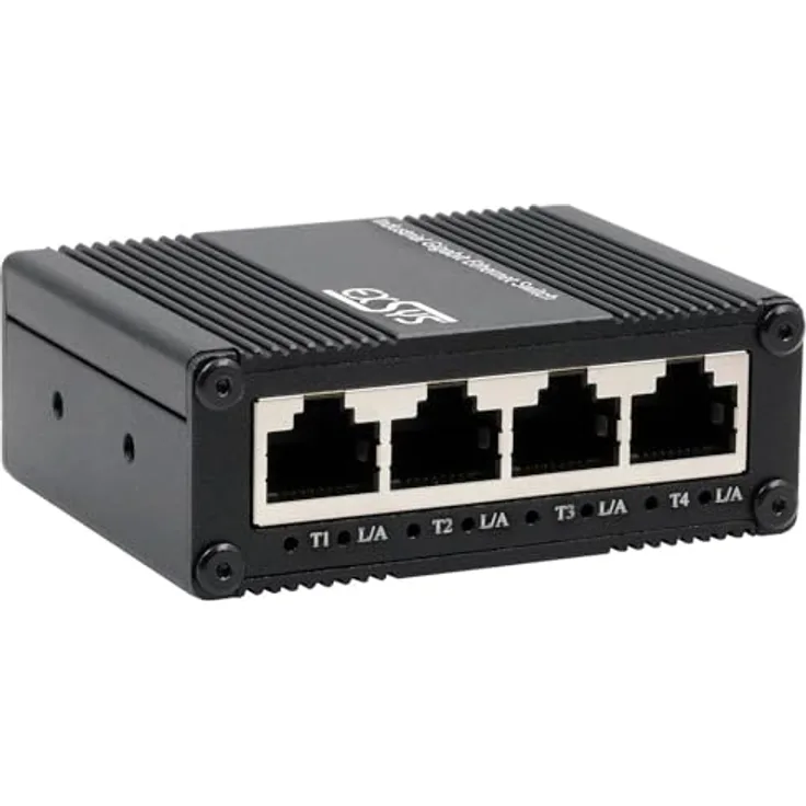 Exsys EX-62021, 5-Port Industrial Ethernet Micro Switch mit 1 Gbit/s und USB-C Stromversorgung, Schwarz