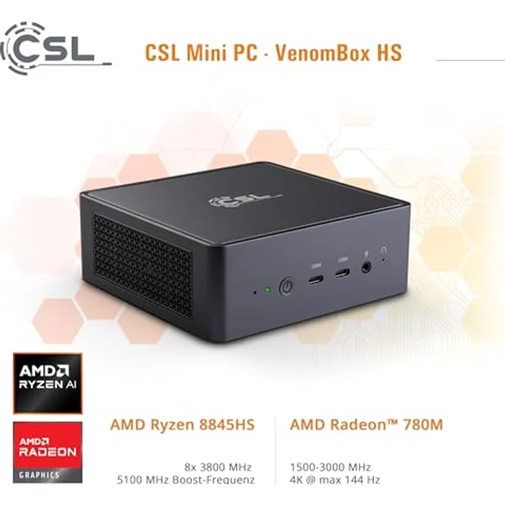 CSL VenomBox HS, Desktop-PC mit AMD Ryzen 7 7840HS, 32 GB RAM, 4000 GB M.2 SSD, Radeon 780M, Schwarz – Bild 6