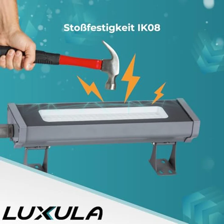 LUXULA LED Hallenstrahler eckig, 5000K neutralweiß, LED-HighBay linear, IP65, TÜV-geprüft, 120 lm/W, 120°, robustes Gehäuse, Hallenleuchte (100 Watt) – Bild 5