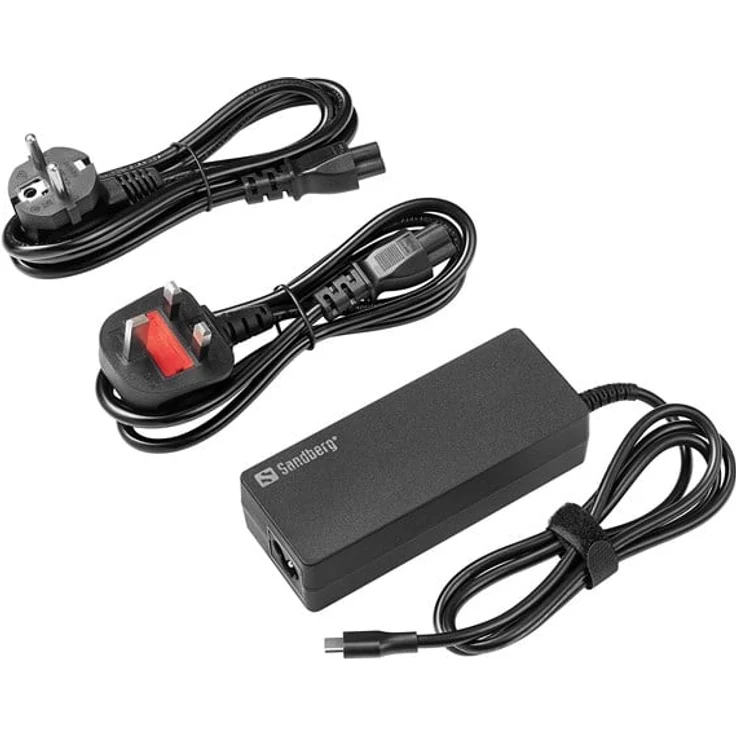 Sandberg USB-C AC Charger PD100W EU+UK, 100W Power Delivery Ladegerät mit festem USB-C-Kabel und austauschbaren EU/UK-Plugs