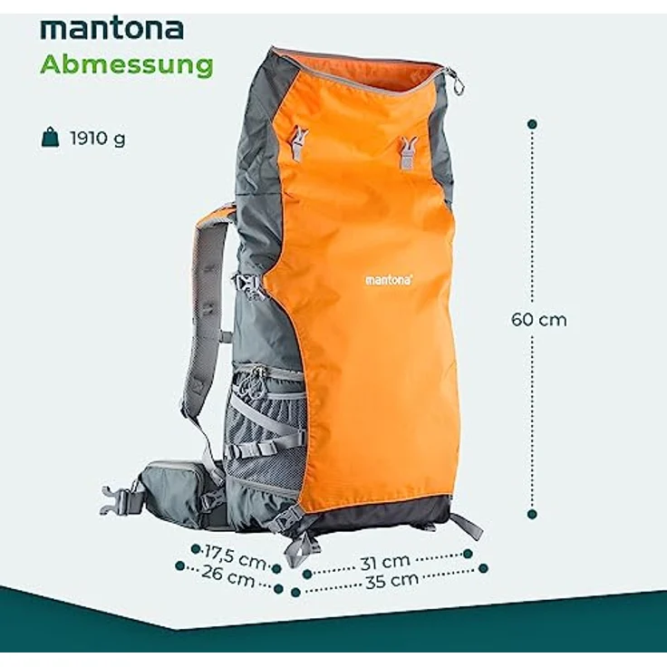 Mantona ElementsPro 50 Outdoor und Kamerarucksack (geeignet für 1 bis 2 Kameras, 4 bis 5 Objektive, Netzteil und Zubehör, Laptop-Fach bis 15 Zoll, aus praktischem Nylon mit Regenschutz) grau-orange – Bild 3