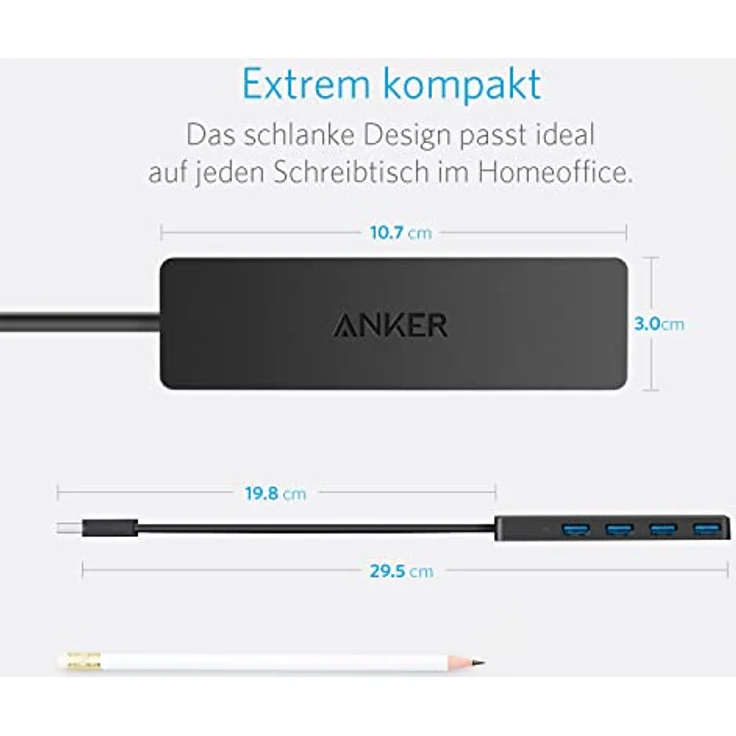 Anker Ultra Slim Extra Leicht 4 Port USB 3.0 Hub, Schwarz (A7516015) – Bild 6