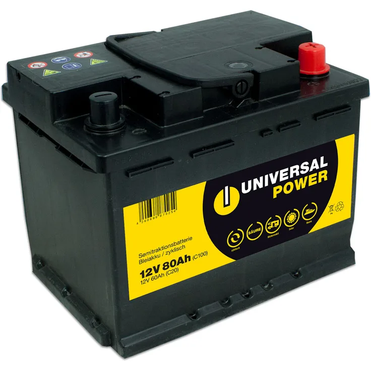 Universal Power UPA12-80 12V 80Ah Solar Batterie Wohnmobilbatterie zyklenfest, lange Lebensdauer und hohe Entladekapazität