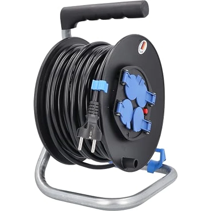 as - Schwabe Innenbereich-Kabeltrommel – 25 m Kabel-Leitung 230 V - 16 A –Trommel mit 4 Schutzkontakt-Steckdosen inkl. Schutzklappe – IP20 – Made in Germany – Schwarz I 10118 – Bild 6