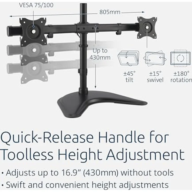 Kensington SmartFit Ergo Dual-Monitorhalterung, freistehend für 2 Bildschirme bis 27 Zoll, 10 kg, Schnellentriegelungsgriff, Silikon-Pad für Telefon/Tablet – Bild 2