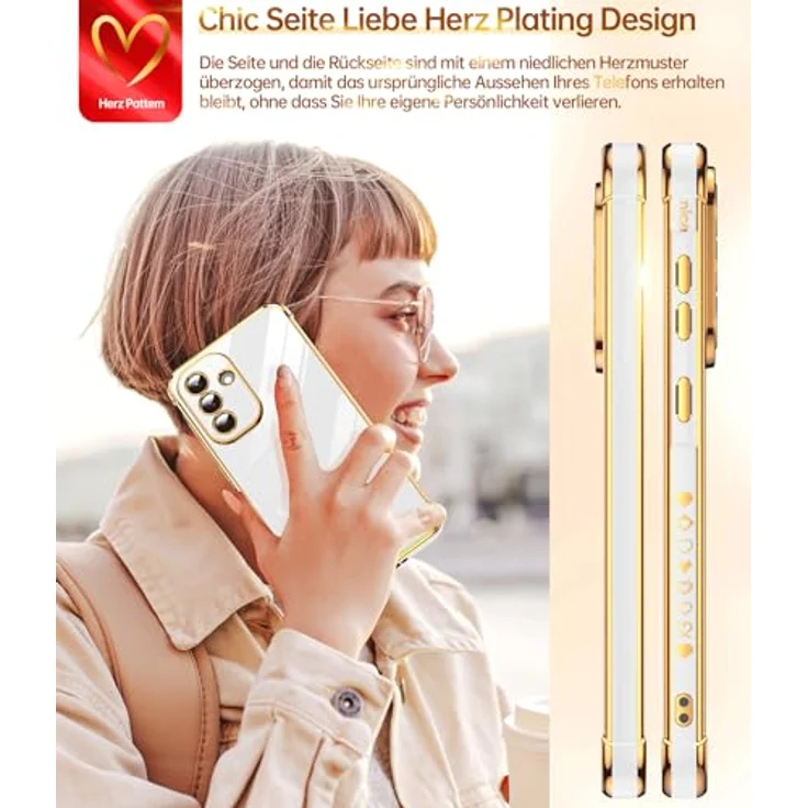 LeYi Handyhülle für Samsung Galaxy A56 5G, TPU Silikon Schutzhülle mit Cute Herz Muster, 2 Schutzfolien, kratzfest, stoßfest, Kameraschutz, weiß – Bild 5