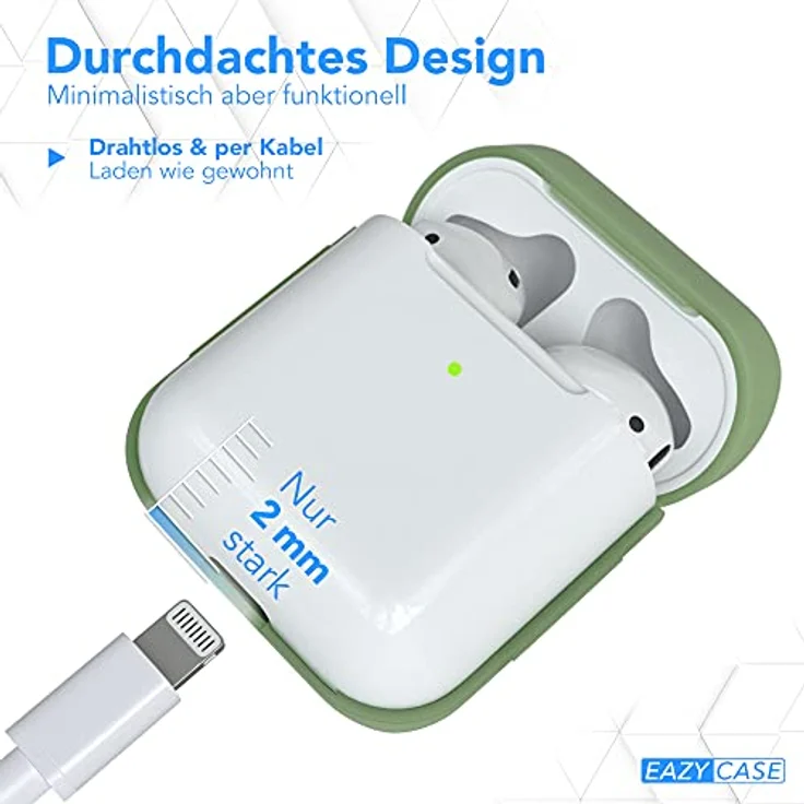 EAZY CASE - Schutzhülle für AirPods 1 & 2 Hülle Grün Silikon Case Stoßfest mit Deckel Schutz Antikratz Etui Cover rutschfeste Silikonhülle für Airpod Pro 1. / 2. Generation Silikoncase in Pastellgrün – Bild 5