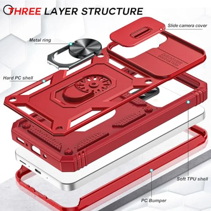 LeYi Kameraschieber Hülle für Samsung Galaxy A26 5G, Militärschutz Cover mit Schiebekamera Abdeckung, 2 Displayschutzfolien, Stoßfest, Rot – Bild 4