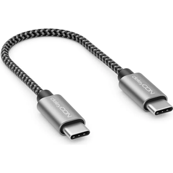 deleyCON 0,15m USB C Kabel PD3.0, 60W Schnellladekabel für iPhone 16, Samsung Galaxy S24, Pixel, iPad Pro, MacBook Air – Kurzes USB-C auf USB-C Ladekabel aus geflochtenem Nylon – Bild 1