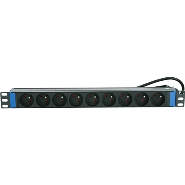 DSIT 19 Zoll Steckdosenleiste 9-Fach mit Erdungsstift, Aluminium-Profil, DIN 49440, 16A - 250 VAC – Bild 1