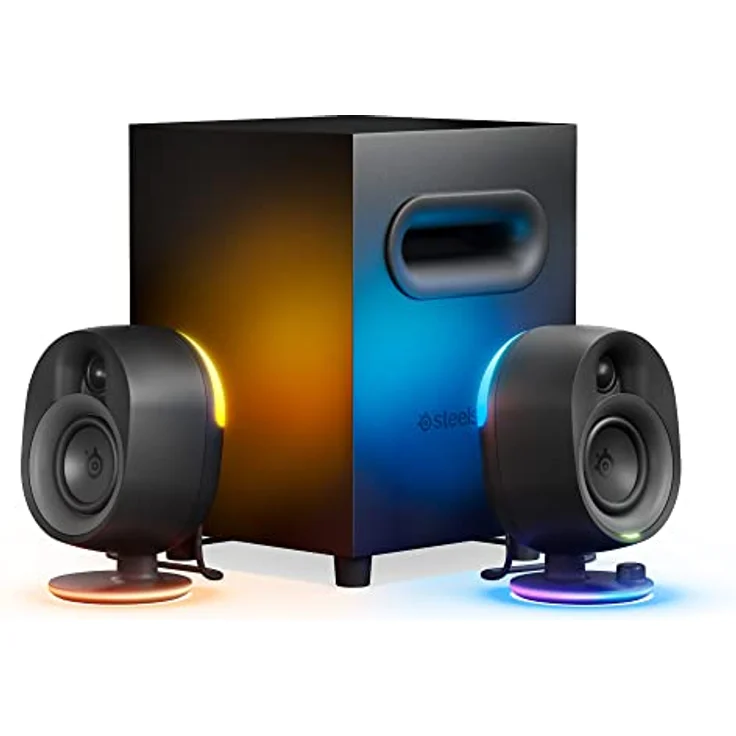 SteelSeries Arena 7 - 2.1-Gaming-Lautsprecher – 2-Wege-Lautsprecherdesign – Starke Bässe, Subwoofer – Reaktive RGB – USB, Aux, optisch, kabelgebunden – Bluetooth – PC, PlayStation, Mobilgeräte, Mac – Bild 1