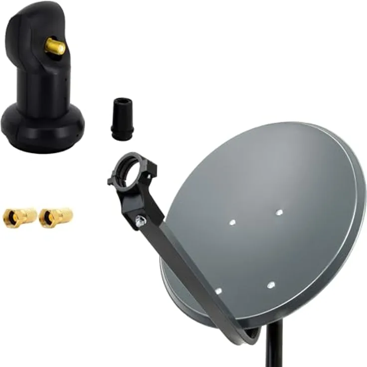 PremiumX 45cm Satellitenschüssel Stahl Anthrazit mit Single LNB 0,1dB und 2x F-Stecker