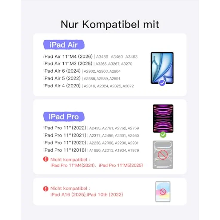 Inateck NeoMagic Magnetische Tastatur für iPad 11" M4/M3/M2, Air 5/4, Pro 11, mit großem Trackpad, LED-Anzeige, 7-farbig hinterleuchtet, QWERTZ, inklusive Stifthalter – Bild 4