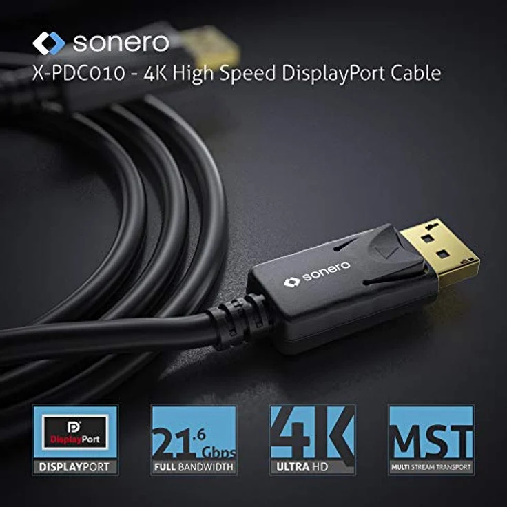 Sonero® 1m DisplayPort Kabel 1.2, DisplayPort auf DisplayPort, 4K 60 Hz, 2K 144Hz, schwarz – Bild 5