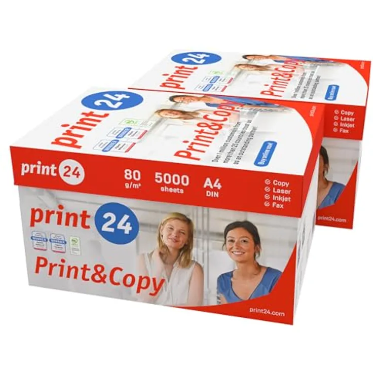 print24 Druckerpapier Kopierpapier 10000 Blatt 20 x 500 A4 80g Premium Weiß Testsieger PEFC