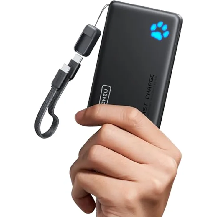 INIU Power Bank 10000mAh, 45W Schnellladegerät mit 2 USB-C und 1 USB-A Port, kompakt und leicht mit Taschenlampe, kompatibel mit iPhone 17/16/15 Pro Max, Samsung S24/S23, iPad