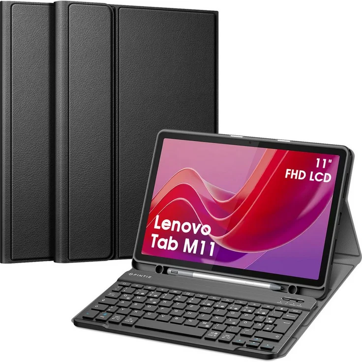 Fintie Tablet-Hülle mit Tastatur für Lenovo Tab M11(TB330FU) 11 Zoll 2024, TPU Rückseite, magnetisch Abnehmbare Tastatur, QWERTZ Layout, mit Stifthalter, Schwarz