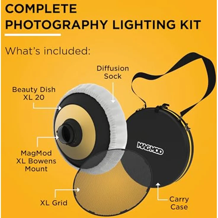 MagMod Beauty Dish XL 20 Pro Kit, 50,8 cm faltbare magnetische Schönheitsplatte für Porträtfotografie, inkl. Bowens Ständer, Gitter und Diffusionssocke – Bild 3