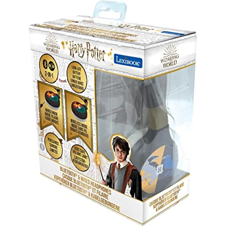 Lexibook - Warner Harry Potter - 2-in-1 Audio-Kopfhörer mit Bluetooth und Kabel, Stereo, drahtlos, verkabelt, begrenzter Klang, faltbar, verstellbar, wiederaufladbare Batterie, schwarz/grau, HPBT010HP – Bild 4
