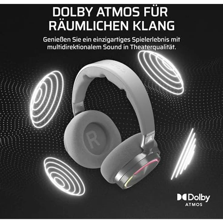 Corsair Virtuoso MAX Wireless Gaming-Headset Silber – Dolby Atmos, SoundID, Aktive Geräuschunterdrückung, Mikrofon in Rundfunkqualität, Graphene-Treiber, für PC, Mac, PS5, PS4 – Bild 4