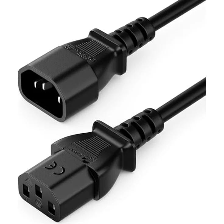 deleyCON 4m Kaltgerätekabel Verlängerung, IEC C13 auf C14, max. 1600 Watt, Schwarz – Bild 1