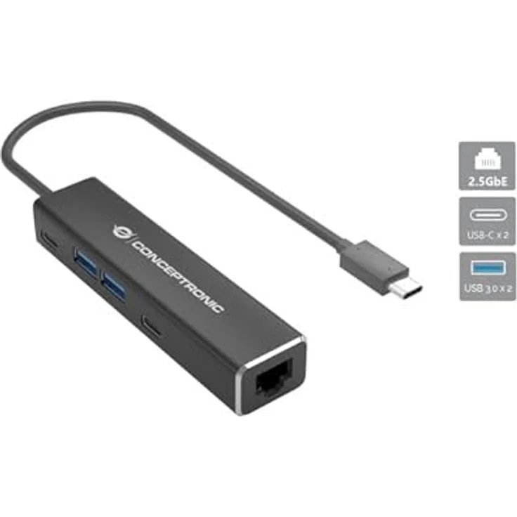 CONCEPTRONIC ABBY14B 2,5G Ethernet USB 3.2 Gen 1 Adapter mit USB-Hub, 2,5GbE, USB-A x 2, USB-C x 2 – Bild 2