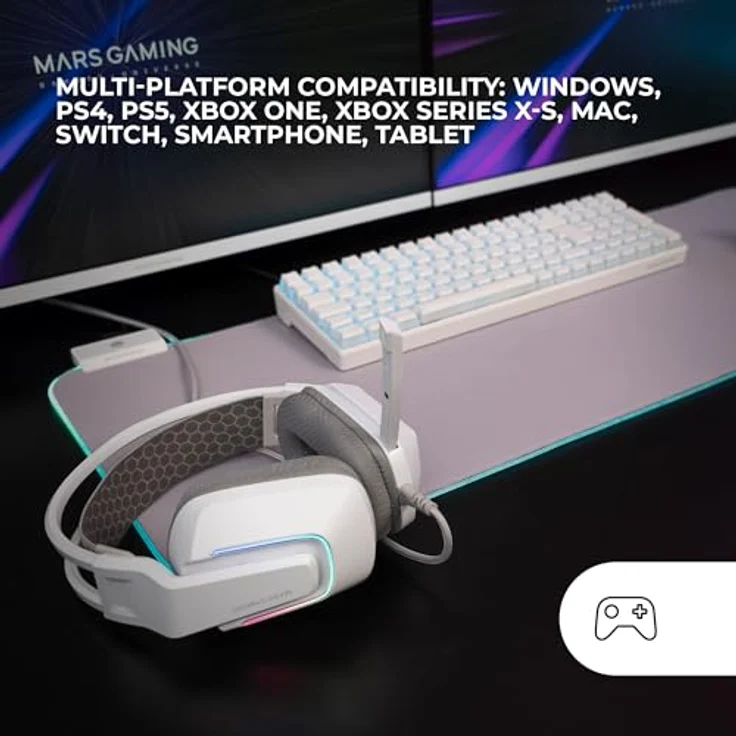 Mars Gaming MH-Strike, Gaming-Headset mit FRGB Rainbow Beleuchtung, 50mm Neodym-Treibern, Klappbarem Mikrofon, Integrierter Steuerung, Air-Ohrpolstern, Verstellbarem Kopfbügel, Multiplattform, Weiß – Bild 5